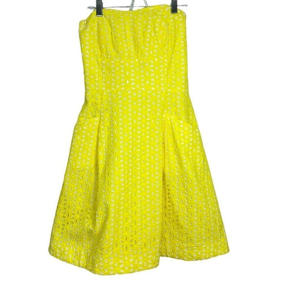 Lilly Pulitzer Yellow Pineapple Juice Flower Eyelet Blossom‎ Straples Dress Sz 2 - Picture 3 of 12